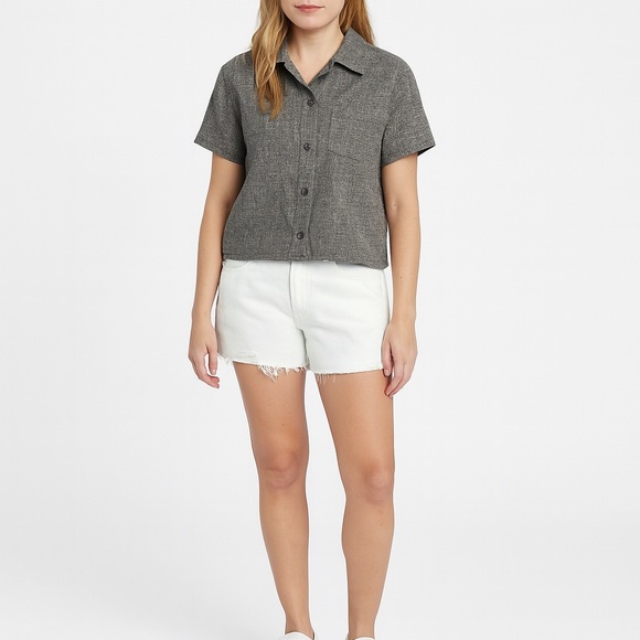 RSQ Tops - RSQ Button Down Shirt XL Olive / Gray Textured Short Sleeve Collared Top NWT